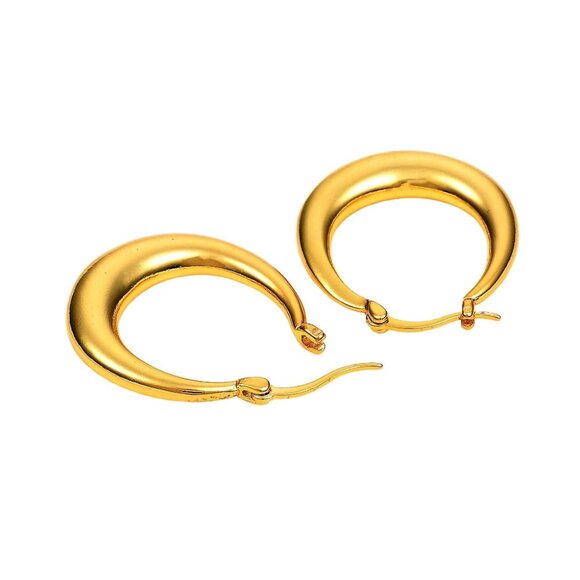 1 Inch 27mm Hoop Gold Tone Pierced Post Earrings - Picture 4 of 5